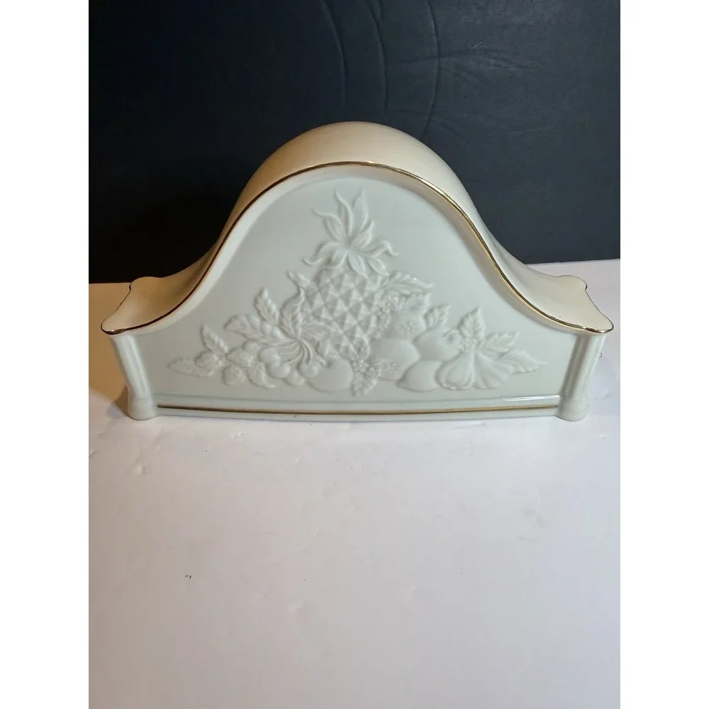 Vintage Lenox Fruits of Life Mantel Clock Fine Ivory China Quartz Gold Trim 1993